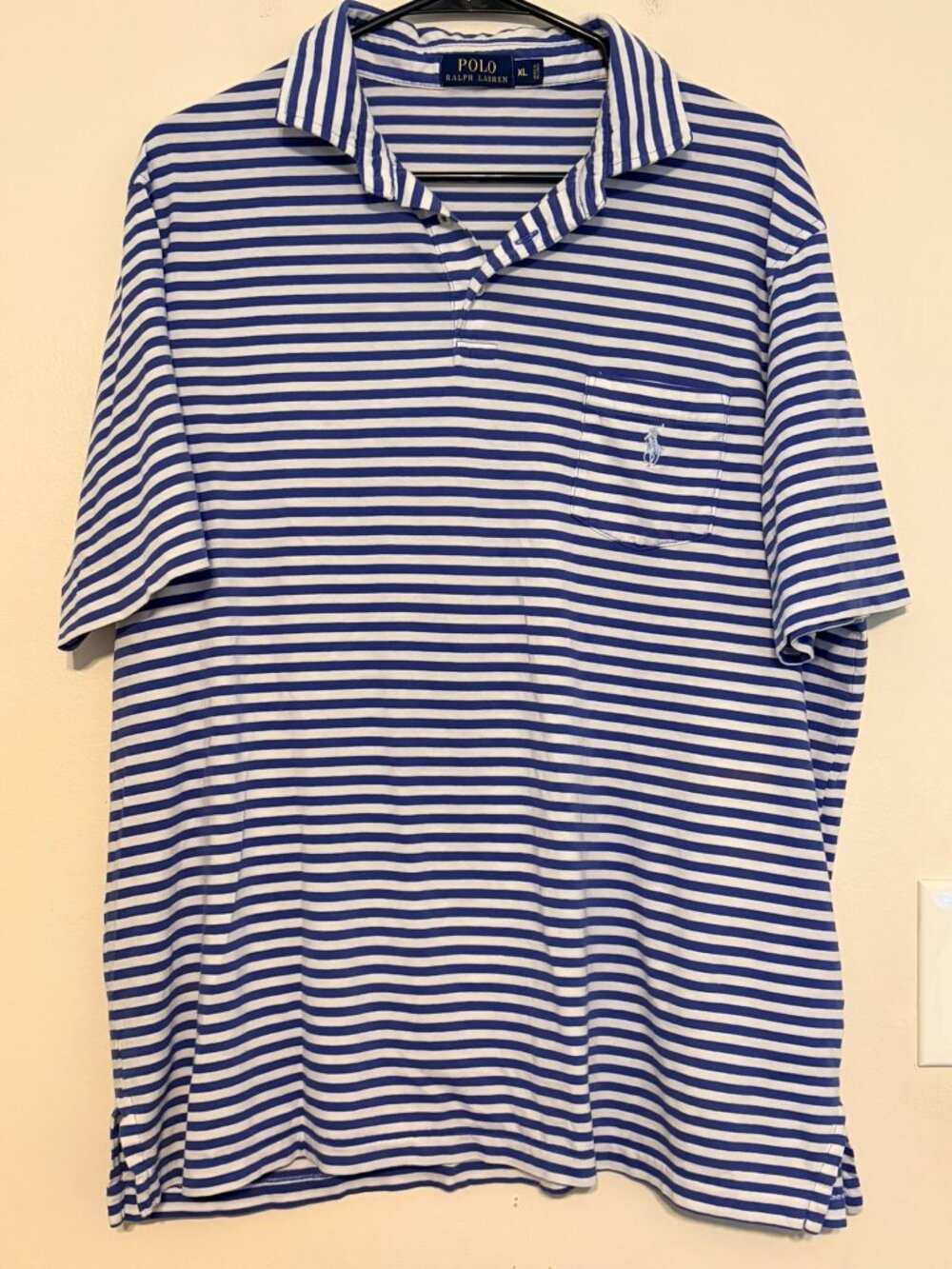 Men's PRL Polo Ralph Lauren Blue White Striped Pocket Polo Shirt Size XL
